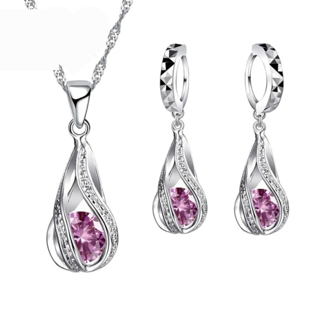 Sterling Silver Wedding Jewelry SetforWomen,SwirlingWaterDropp,Bridal,925STAMPED - Picture 7 of 9